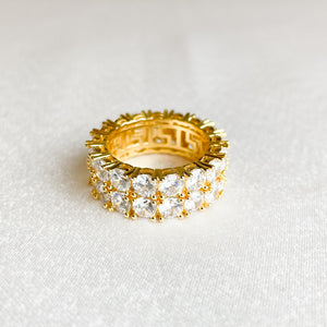 Gold Double Eternity Band in 18K Plated Brass, Luxe 18K Gold Plated & Cubic Zirconia Round Ring
