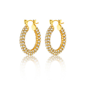 Cubic Zirconia Hoop Earrings, 18K PVD Gold Plated, Gold Hoops Diamond Earrings, Cubic Zirconia Minimalist Earrings