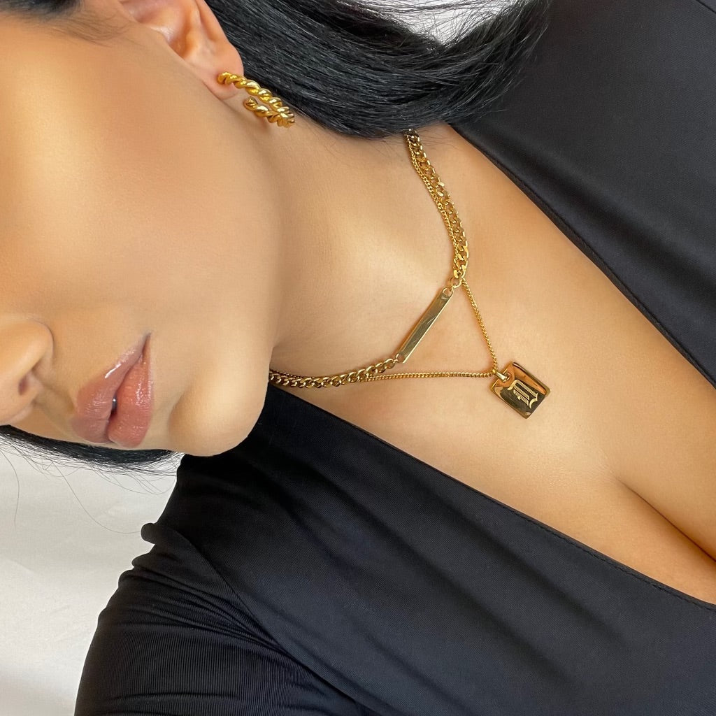 18K PVD Gold Plated initial pendant necklace.