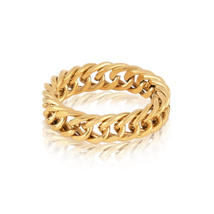 Cuban Link Chain Ring in 18K PVD Gold Plated