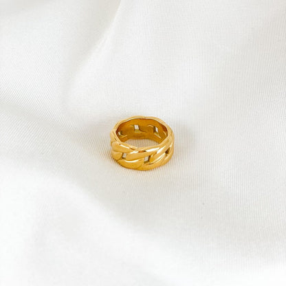 Modern Gold plated Chain Link ring, 18k PVD Gold Plated,  Stainless Steel Base,  Chunky Gold Ring, Thick Chunky Statement Ring