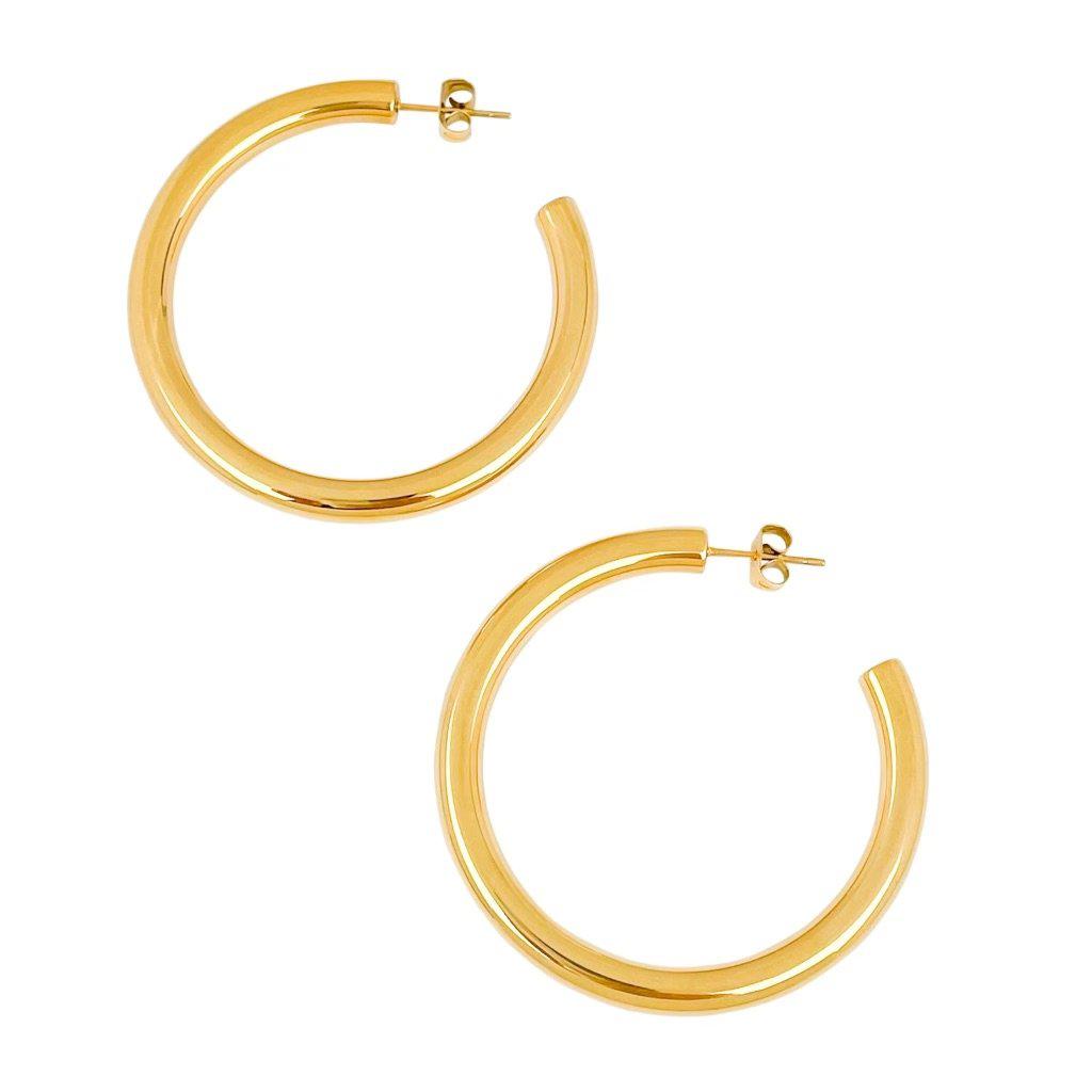 18K PVD Gold plated, Large Gold Hoops, Gold Hoop Earrings Large Big Hoop Earring , Hoops Oversize Earring  Hoop Gold Earrings, Big Round Large, Oversized Hoop Earrings