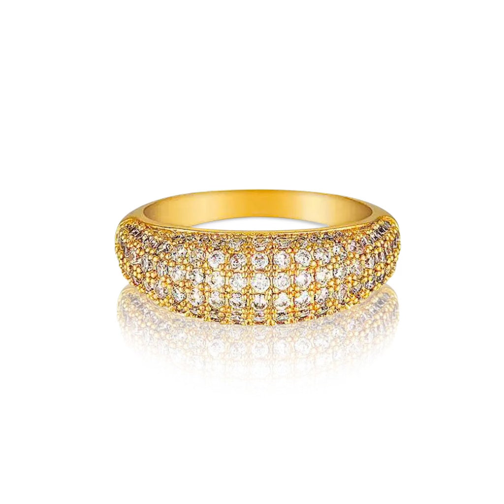 Cubic Zirconia in 18K PVD Gold Plated Ring, Dome Pavé Ring, 18K PVD Gold Plated , Cubic Zirconia Ring, Dome Pavé Ring