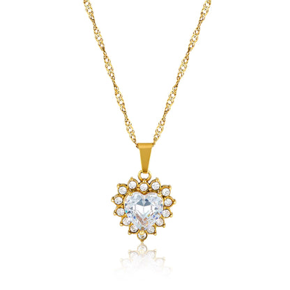 Heart-Shaped Cubic Zirconia Necklace, CZ Heart Necklace, Crystal Diamond Heart Necklace • Clear Heart Necklace With Diamond Halo 