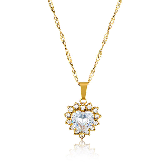 Heart-Shaped Cubic Zirconia Necklace, CZ Heart Necklace, Crystal Diamond Heart Necklace • Clear Heart Necklace With Diamond Halo 
