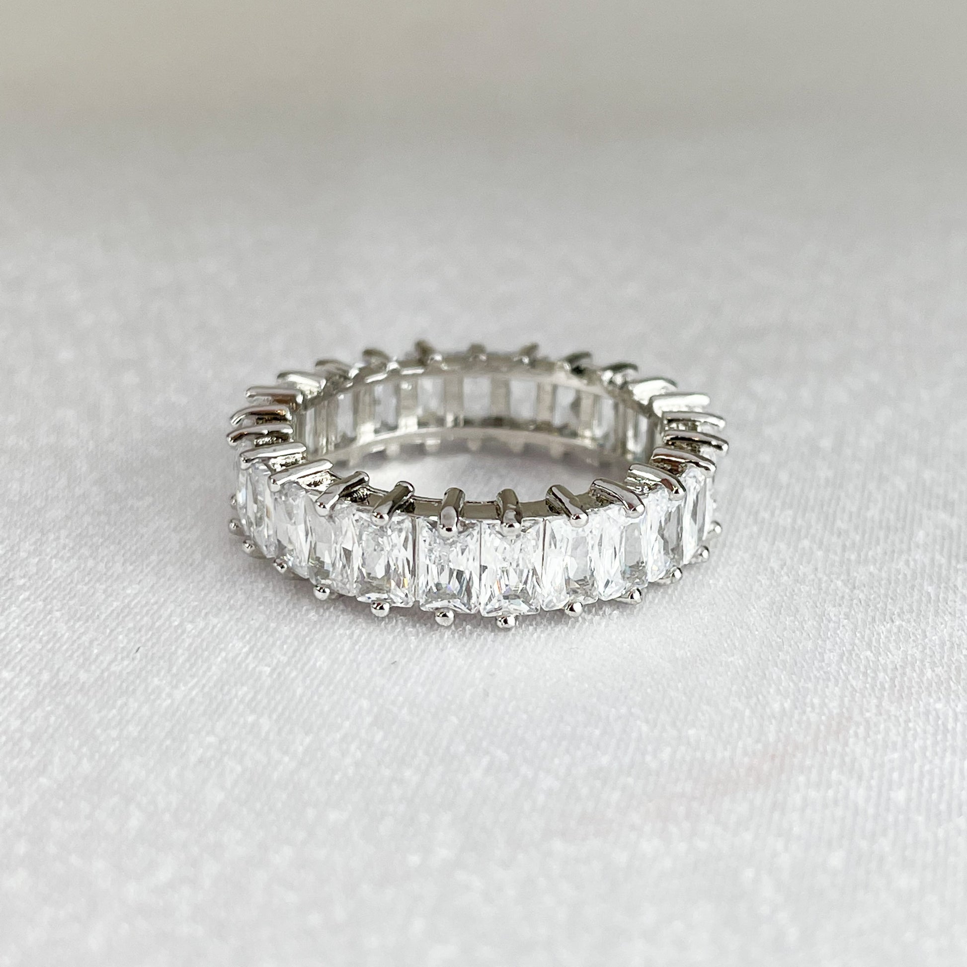 Cubic Zirconia Eternity Band Silver Ring