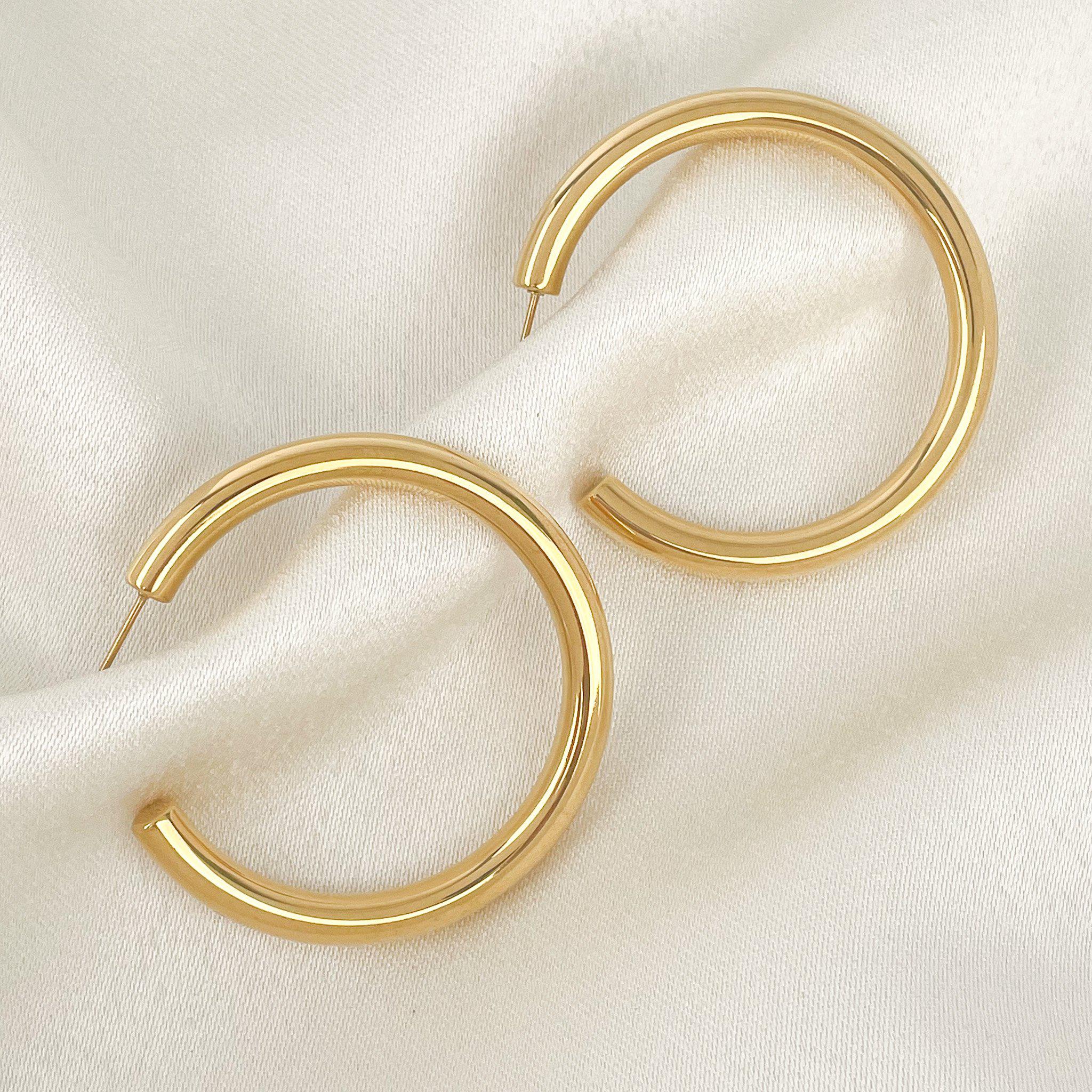 18K PVD Gold plated, Large Gold Hoops, Gold Hoop Earrings Large Big Hoop Earring , Hoops Oversize Earring  Hoop Gold Earrings, Big Round Large, Oversized Hoop Earrings