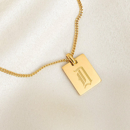 Old English Initial Pendant, Square Capital Initial Necklace, 18k Gold Necklace Chain, Gold Square Initial pendant, Capital Initial Pendant