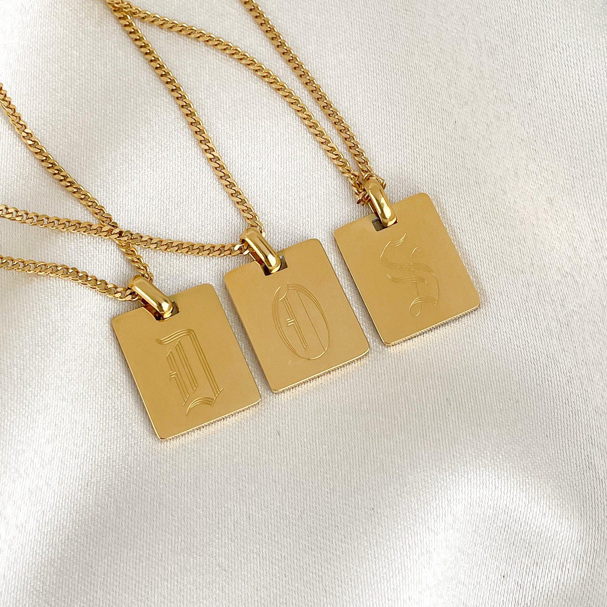Old English Initial Pendant, Square Capital Initial Necklace, 18k Gold Necklace Chain, Gold Square Initial pendant, Capital Initial Pendant