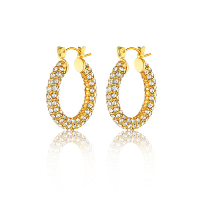 Cubic Zirconia Hoop Earrings, 18K PVD Gold Plated, Gold Hoops Diamond Earrings, Cubic Zirconia Minimalist Earrings
