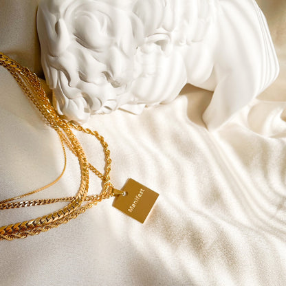 Manifest Necklace. 18K PVD Gold Plated, Law of Attraction , Manifestation Mantra Affirmation, Engraved, Stainless Steel Manifest Necklace (The Manifest Collection) Manifest Jewelry, Gold Jewelry, Gold Necklace, 18K Gold, Manifest Necklace