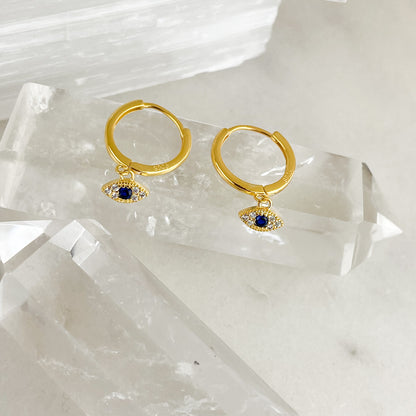 Evil Eye Huggie Drop Earrings