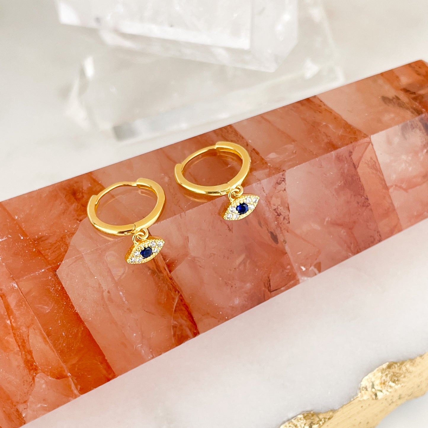 Evil Eye Huggie Drop Earrings