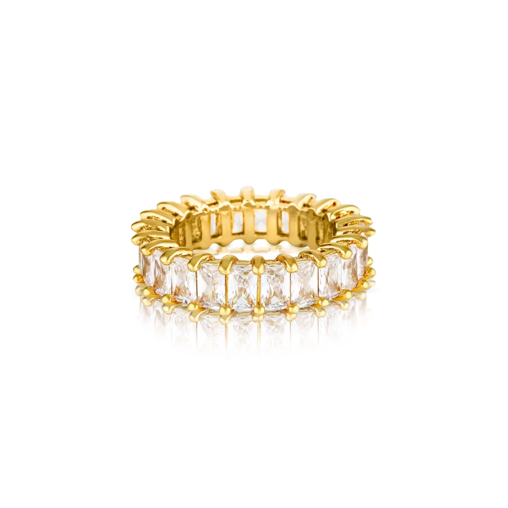 Cubic Zirconia Ring,  18 PVD Gold plated brass ring