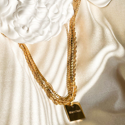 Manifest Necklace. 18K PVD Gold Plated, Law of Attraction , Manifestation Mantra Affirmation, Engraved, Stainless Steel Manifest Necklace (The Manifest Collection) Manifest Jewelry, Gold Jewelry, Gold Necklace, 18K Gold, Manifest Necklace